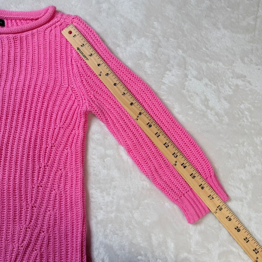 Lauren Ralph Lauren Hot Pink Ribbed Cotton Knit Sweater 3/4 Sleeve Small